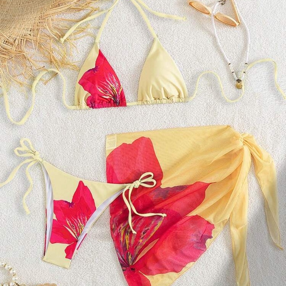 SHEIN Yellow and Red Floral Bikini Set